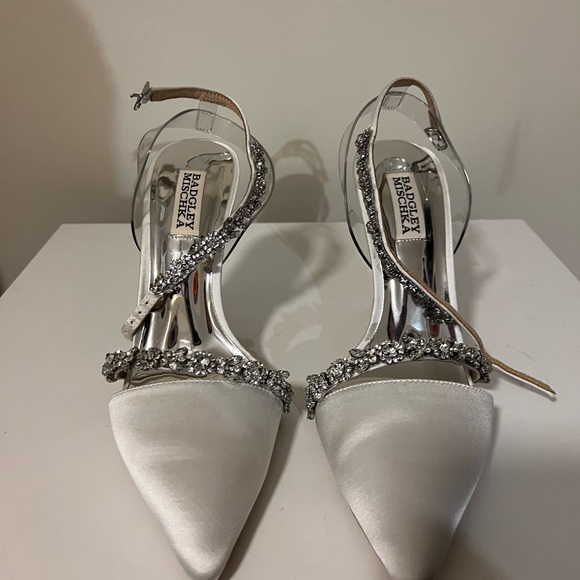 Never worn, white satin with PVC ankle strap and jewel strap - Picture 4 of 5